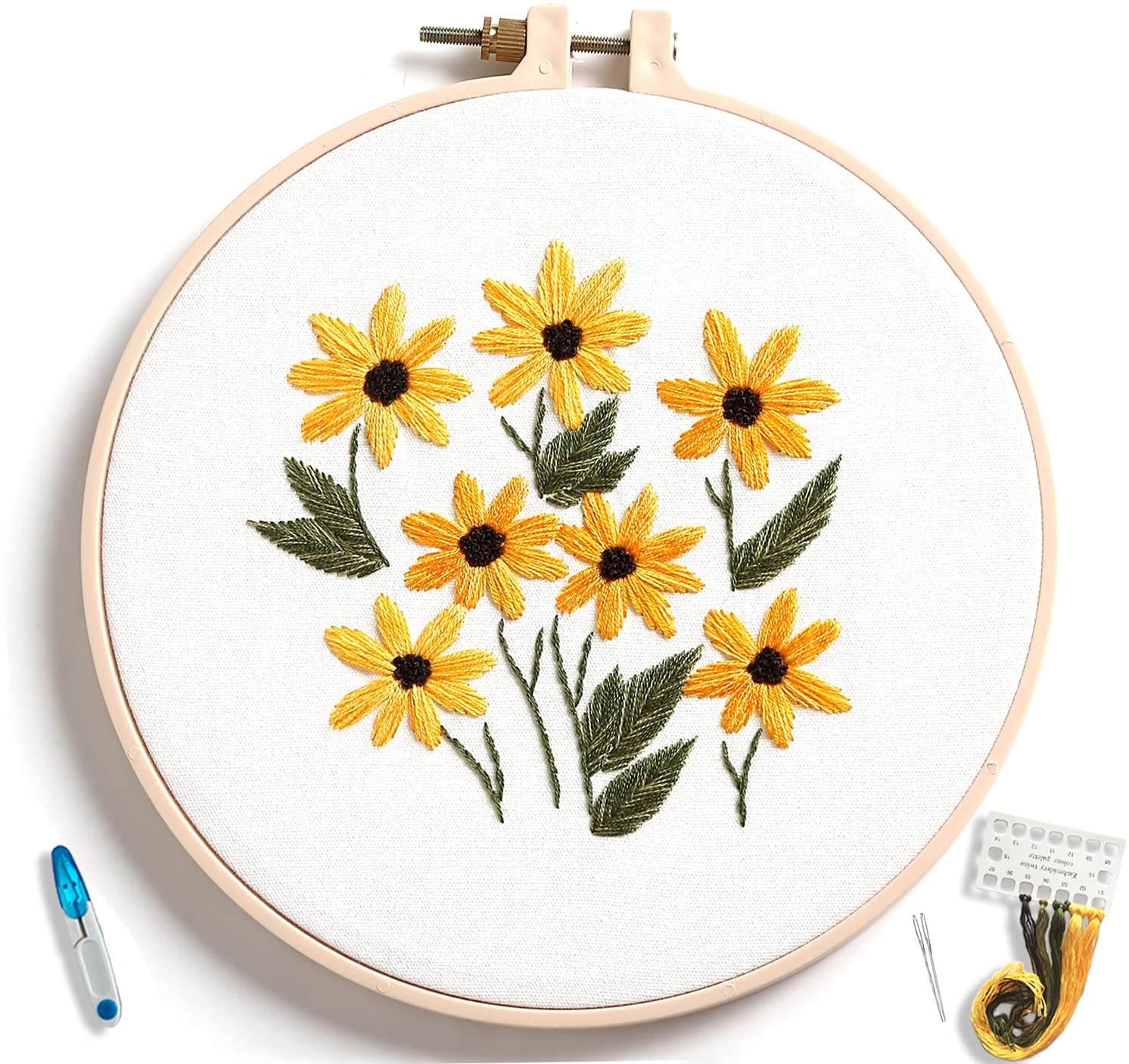 Beginner Embroidery Kit with Pattern and Needle, Hand Stamped Embroidery  Kits for Adults with Instructions Include Color Thread, Plastic Hoop &  Cotton